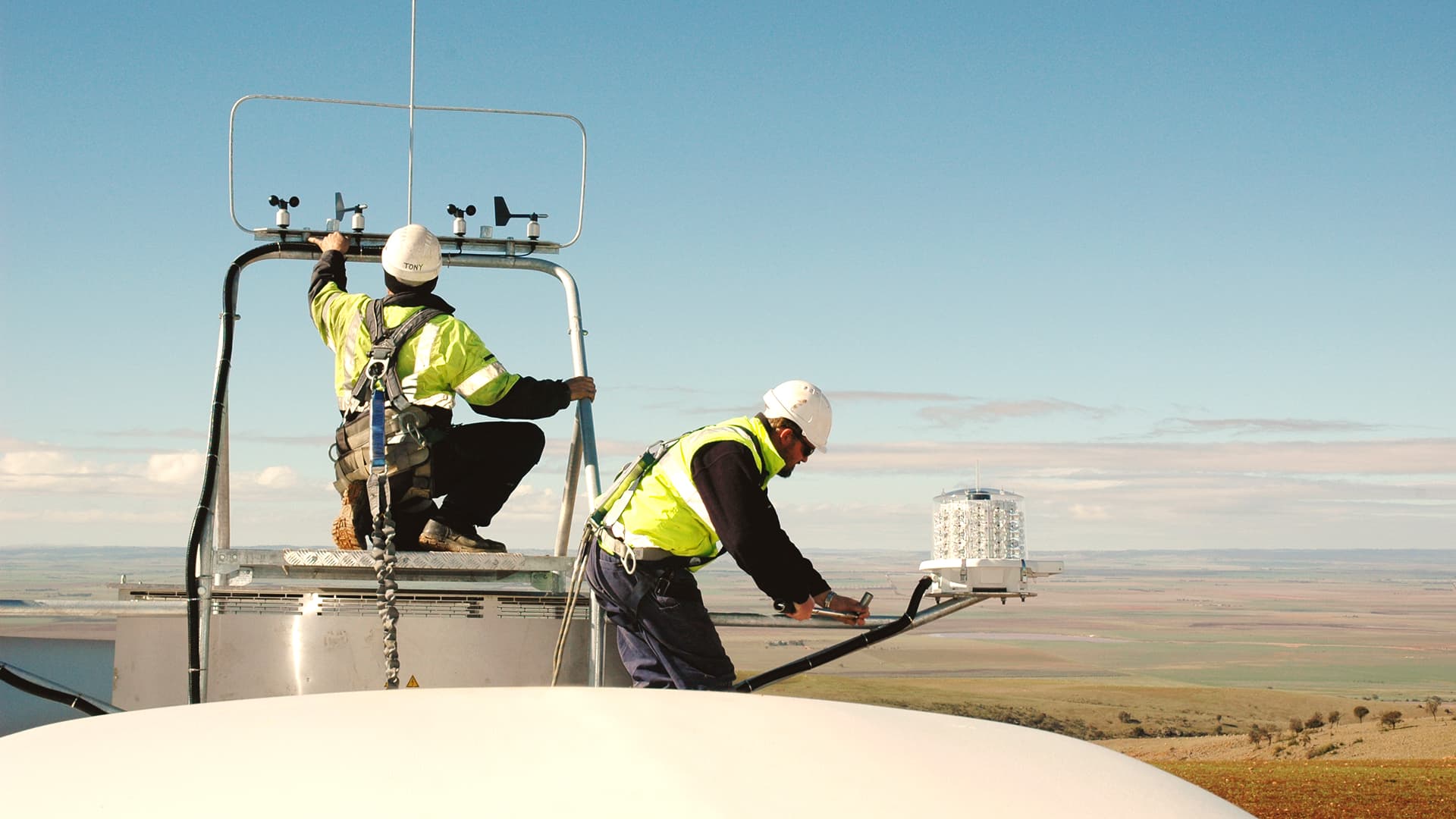 Wind turbine construction aerial view with crane